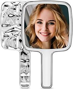 MIRRORNOVA Handheld Mirror, Water Ripples Hand Mirror with Handle for Make up, Square, Silver, Small (4 x 7 inches)