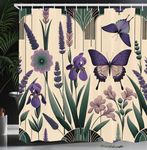 Ambesonne Lavender Shower Curtain, Mid Century Modern Inspire Witchy Butterfly and Leaves on Creamy Back, Cloth Fabric Bathroom Decor Set with Hooks, 69" W x 70" L, Peach Dark Purple Green