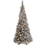 WeRChristmas Pre-Decorated Pop-Up Snow Flocked White Christmas Tree, 150 Warm LED, 6 feet/1.8 m