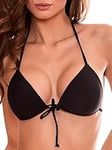 RELLECIGA Women Push-up Triangle Bikini Top with Memory Foam Black Size Small