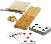 WE Games Cribbage Board Game Set, Travel Crib Board with Storage Slot and Drawstring Bag for Card Storage, Foldable 2 Track Cribbage Board with Cards, Metal Pegs and Dice, Mini Board Games