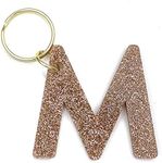 Lucky Feather Letter M Keychain Accessories for Women, Gold Glitter Initial Key Ring