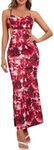 Milumia Women's Floral Cut Out Backless Maxi Dress Ruched Sleeveless Long Cocktail Party Dresses Burgundy Medium