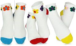 Cute Flower Tip Toe Colorful Fuzzy Slipper Crew Socks for Women 3-Pair (Flower)