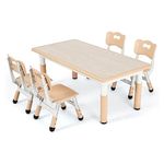 CHIIRAKU Kids Table and 4 Chairs Set, Height Adjustable Toddler Table and Chair Set for Ages 2-8, Easy to Wipe Arts & Crafts Table, for Classrooms/Daycares/Homes 330LB Weight Capacity