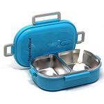 Signoraware Duo Star Stainless Steel Lunch Box For Kids Adults, PUF Insulation Keeps Food Warm, Food Grade Bpa Free, 2 Compartments With Locking Lid and Steam Valve, Spill Leak Proof (700ml Blue)