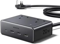 UGREEN Extension Lead with 4 USB Slots, 2 Way 2990W Max Multiple Plug with 1.5m Extension Cable, Compatible with iPhone 17/16/15/14, iPad Pro/Mini, Suitable for Home/Office