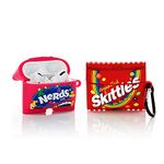 Derhom Airpods Silicone Case Funny Cute Fashion Soft Cartoon Cover Skin Compatible for Apple Airpods Pro with Keychain[Candy Snacks Series][2 Pack] (Skittles/Fun Candy Nerds)