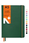 NEORAH—A5 Dot Grid Classic Notebook -110 Gsm (210x148mm)-Hardcover Dotted Journal| Include Silk Book Marks |BackPocket |Sticker Label |Office Notebook Journal 160pages|Completely HANDMADE (DARK GREEN)