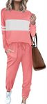 Ekouaer Womens Pajamas Set Long Sleeve Sweatsuits 2 Piece Lounge Set Crewneck Loungewear with Pockets S-XXL Coral Pink