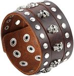 JewelryWe Men Women Gothic Punk Rock Skull Wristband Adjustable Wide Leather Cuff Wrap Bracelet Bangle, for Valentine's Day