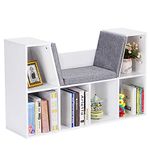 COSTWAY 6-Cube Kids Bookcase, Wooden Display Shelving Unit Organizer with Cushioned Reading Nook, Multi-Functional Storage Shelf Cabinet (White)