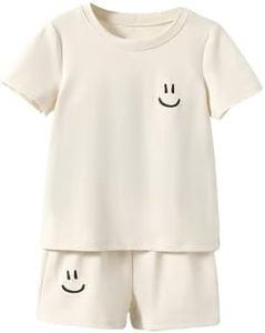 Floerns Toddler Boy's 2 Piece Graphic Print Crewneck Tee Shirt and Track Shorts Set Apricot 3-4Y