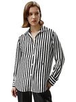 LilySilk Womens 100% Silk Shirt Ladies Black White Pinstripes Blouse with V Neck and Long Sleeve for Work Casual Spring Summer Fall M