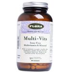 Flora Health Multi-Vits Iron-Free Multivitamin & Mineral - Help Metabolize Carbohydrates, Protein & Fat - Vitamins (C, D3, E, B Vitamins), Minerals Including Zinc Gluten-Free - 90 Vegetarian Caps