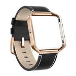 Cynmir Leather Strap Compatible Fitbit Blaze Smart Watch, Genuine Leather Replacement Band with Metal Frame Small & Large for Women Men, Champagne Gold, Rose Gold, Grey, Beige, Rose Pink