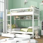 ModernLuxe Children's Bed Frame 3FT, Bunk Bed for Kids with Drawer Storage & Ladder for 2 People, Pine Wood, White, 198x98x152 cm