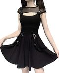 DINGJIUYAN Goth Sexy Off Shoulder Black Dress, Gothic Harajuku High Waist Dress