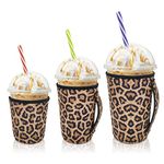 Iced Coffee Sleeve Insulator Sleeves for Cold Drinks Beverages, 3 Pack Reusable Neoprene Cup Sleeve with Handle for 16-32oz Coffee cups (Classic Leopard)