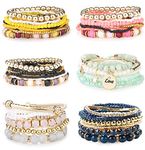 Subiceto 6 Set Bohemian Stackable Bead Bracelets for Women Multilayered Stretch Bangles Charm Pendant Bracelet Set, 7.9 inches, Acrylic