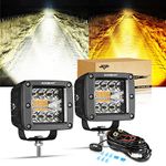 Auxbeam Offroad LED Cube Lights 3 Inch LED Pods 72W 7200lm Amber White 6 Modes Fog Light Pods Spot Flood Combo Strobe Light Bar with Memory Function for Jeep Truck ATV UTV SUV 4x4