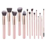 YJ-Anyue Makeup Brushes Pink wooden Makeup Brushes Set Premium Synthetic Foundation Brushes Blending Face Powder Eye Shadow Concealer Make Up Brushes Tool (14PCS Pink)