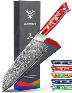 SANMUZUO Santoku Knife - 7 inch - Xuan Series - VG10 Damascus Steel Kitchen Knife - Resin Handle (Sunset Red)