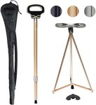 ALEVMOOM Walking Cane with Seat,Portable Folding Cane,Crutches Stool for Adults,Lightweight Retractable Stool for Elderly,Max Load 440lb,Outdoor Travel Rest Stool with a Carry Bag (Rosegold)