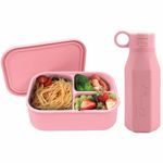 LimeOr Supplies Combo Silicone Bento Box for Kids and flat Water Bottle | Silicone lunch box containers kids, Ideal for School and Family Adventures - Small Water Bottle for purse- BPA Free (Pink)