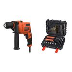 BLACK+DECKER 500 W Hammer Drill Power Tool with Side Handle, BEH200-GB & A7188 Drill and Screwdriver Bit Set 50-Piece