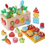 Montessori Toys for Boys 2 3 4 Year Old Boys & Girls, Carrot Harvest Game & Wooden Sorting Stacking Toys 2 in 1, Toddler Learning Shape Sorter Block Puzzles Educational Toys