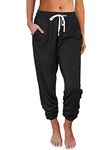 AUTOMET Baggy Sweatpants for Women with Pockets-Lounge Womens Pajams Pants-Womens Cinch Bottoms Joggers for Yoga Workout Black