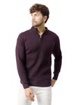 Kvetoo Men High Neck Zipper Full Sleeve Woolen Winter Sweater Color Violet Size L
