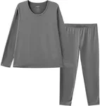 HODOSPORTS Boy’s Thermal Underwear Set Kid’s Winter Base Layer Fleece Lined Compression Shirt Pant Light Grey