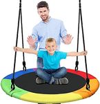 SereneLife 40” Flying Saucer Swing Set - Complete with Hang Kit, Rope Straps, and Spinner, Circular Tree Swing for Kids and Adults, Cushioned Metal Frame, and Weatherproof Polyester Seat