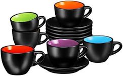 Bruntmor 6 Oz Cappuccino Coffee Cup Set of 6, Cute 6 Ounce Ceramic Mugcup Set In Black with Colored Interior, Best Coffee Mug For Your Birthday Gift, or DIY Decoration