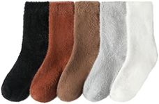 MOCOCITO 5 Pairs Fluffy Socks for Women Men Heat Holding Fuzzy Warm Socks Winter Soft Socks Unisex Comfy House Socks Thermal Socks Sleeping Bed Socks Christmas Stocking 4.5-9