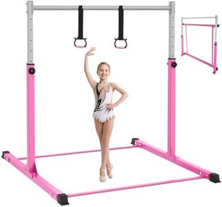Safly Fun Gymnastics Bar for Kids Ages 3-15 for Home - Steady Steel Construction, Anti-Slip, Easy to Assemble, 3' to 5' Adjustable Height