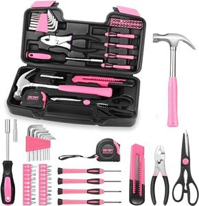 Yunking 39 Piece All Purpose Household Pink Tool Kit Small General Basic Home Tool Set with Toolbox Great for Girls, Ladies and Women