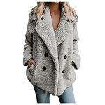 Plus Size Women's Coats Fleece Winter Warm Teddy Bear Jacket Cardigans Long Sleeved Lapel Double-Faced Solid Outercoats with Pockets Open Front Fluffy Overcoats Casual Parka Jacket Outwear UK Sales