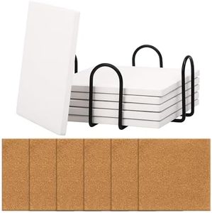Belle Vous Posavasos Ceramica - Set 6x Posavasos Corcho con Cerámica Blanca - Para hacer Posavasos Personalizados Originales y Manualidades - Posa Vasos Blancos sin Esmaltar 12 cm