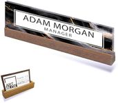 ARTBLOX | Office Personalized Name Plate Black Gold Marble Design On Clear Acrylic Glass for Desk with Business Card Holder