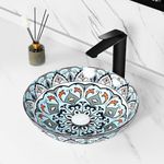 Qualito Morroccan Table Top Wash Basin for Bathroom, Living Room, Hall, Dinning Room | Countertop/Over Counter Ceramic Bathroom Sink | Designer Art Wash Basin (16x16 Inch)
