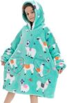 Summshall Blanket Hoodie, Oversized Wearable Sweatshirt Blankets Soft Hug Plush with Front Pocket, Cozy Warm Giant Hooded Snuggle Sweater for Teenagers Kids Boys Girls Alpaca