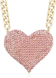 Wellotus Women's Statement Sparkly Heart Necklace Shiny Rhinestone Chunky Chain Necklace Punk Rock Style Costume Jewelry (Pink Color)