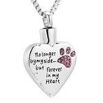 XSMZB Cremation Jewelry for Ashes - No Longer by My Side But Forever in My Heart Dog Cat Memorial Jewelry Keepsake Pendant Pet Urn Necklace for Women Men(Pink Stone)