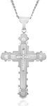 Crucible Jewelry Mens Stainless Steel Cubic Zirconia Layered Cross Curb Pendant Necklace, 24", White, One Size, Cubic Zirconia