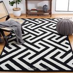 OZONE CARPET Handmade Woollen Loop Pile Carpet for Living Room Bedroom & Hall Size 4 x 6 feet (120X180 cm) White & Black CS