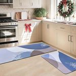 SITTELLA Rubber 2 Pcs Anti-Skid Kitchen Mats 3Mm Water Absorbent Rug, Rectangular Carpets, Floor Mat for Home and Kitchen (120X40Cm & 40X60Cm Multicolour) Leaf Print
