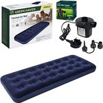 Green Haven Single Blow up Camping bed + AC Electric Air pump | Waterproof Single Airbed Inflatable Mattress | Camping Electric Pump for Inflatables with 3 Nozzles | Quick Inflatable Camping Mattress